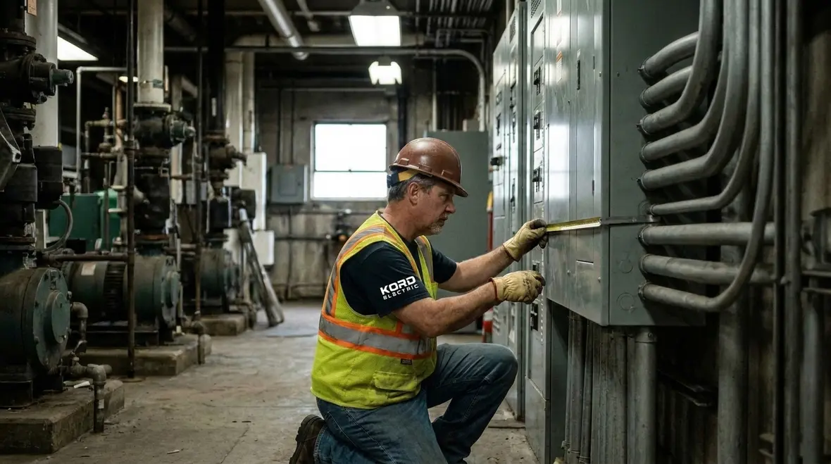 Measuring conductor working space clearance around commercial electrical panels