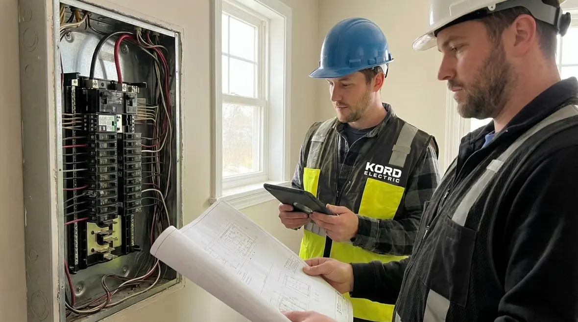 Commercial electrical panel with AFCI protection installed to meet NEC 210.12