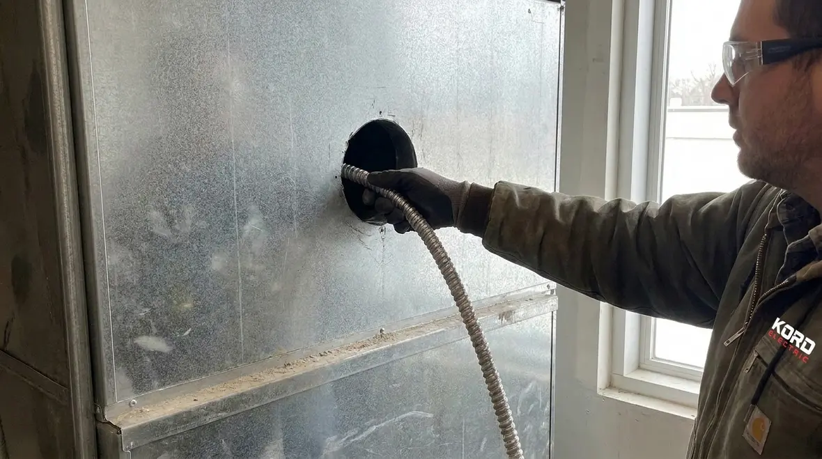 Flexible metal conduit installed with access panels in a commercial plenum space
