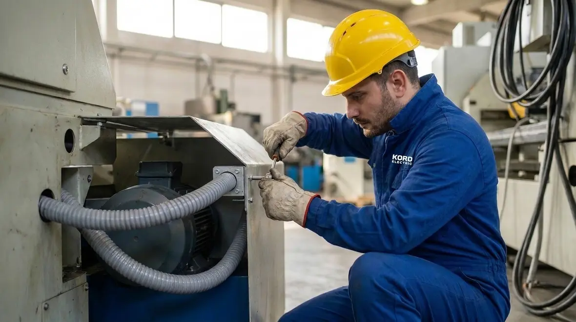 Flexible conduit routed near warehouse equipment with added damage protection