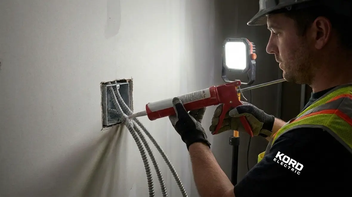 Electrical room layout showing FMC raceways coordinated with fire spread control strategy