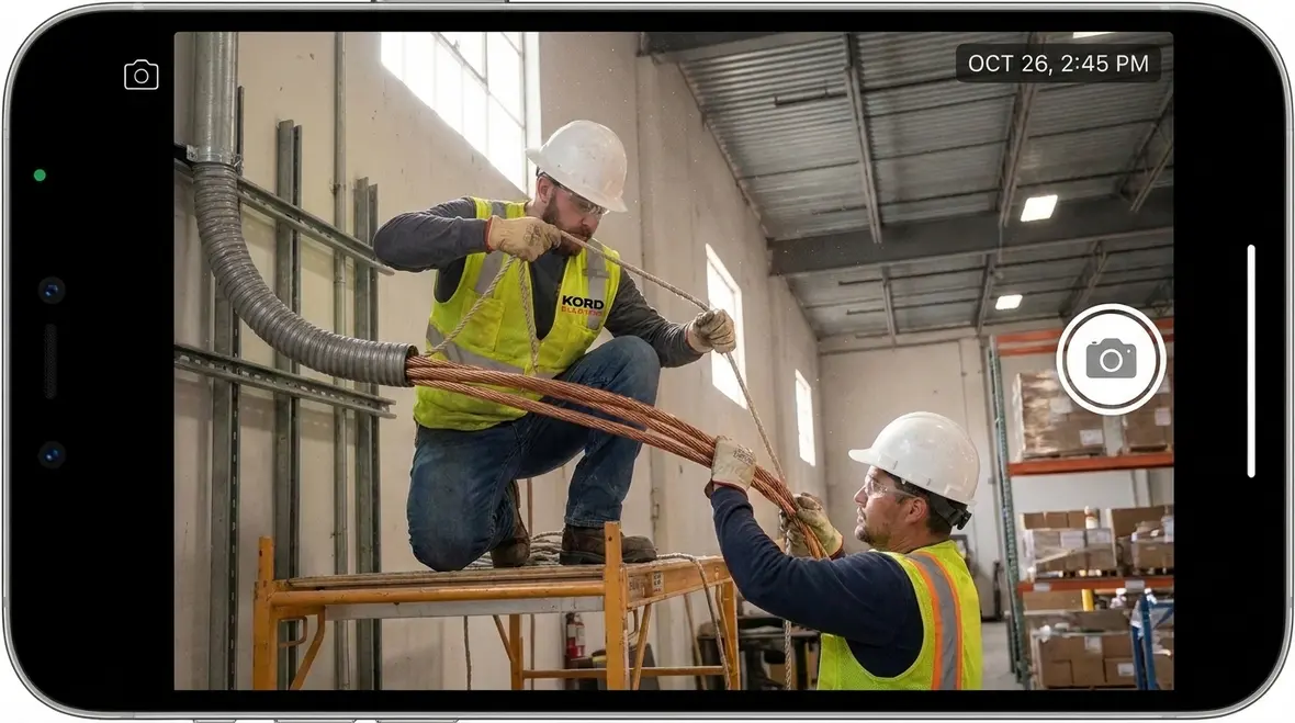 Technicians installing flexible metal conduit with braid covered conductors in an industrial facility