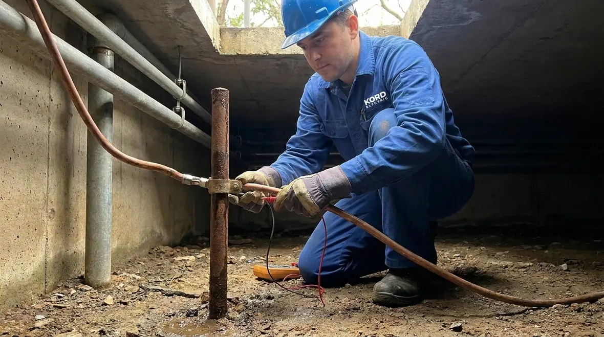 Field crew executing NEC compliant electrode connection workflow above 2 kV