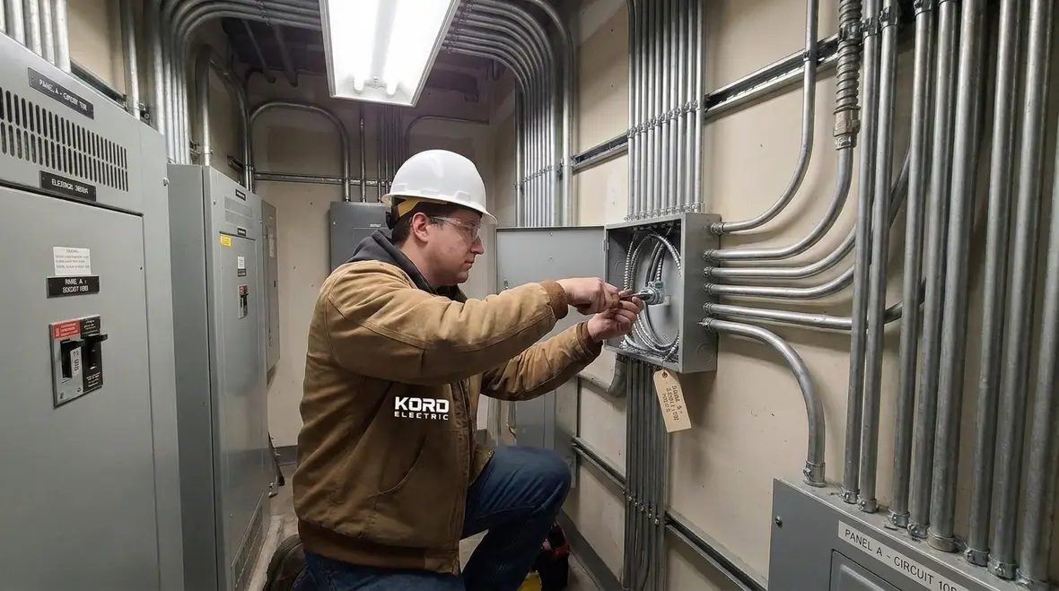 Field layout showing tapped MC cable feeding multiple commercial loads