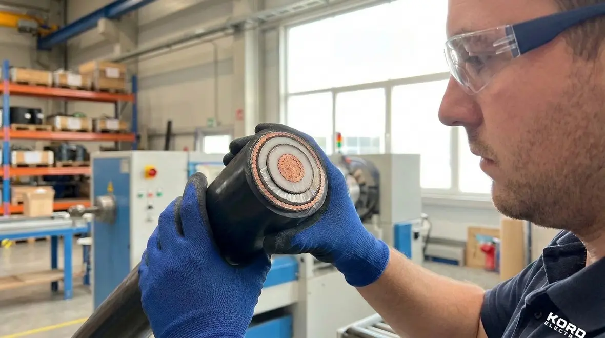 Technicians reviewing NEC MV cable constructions for commercial facilities