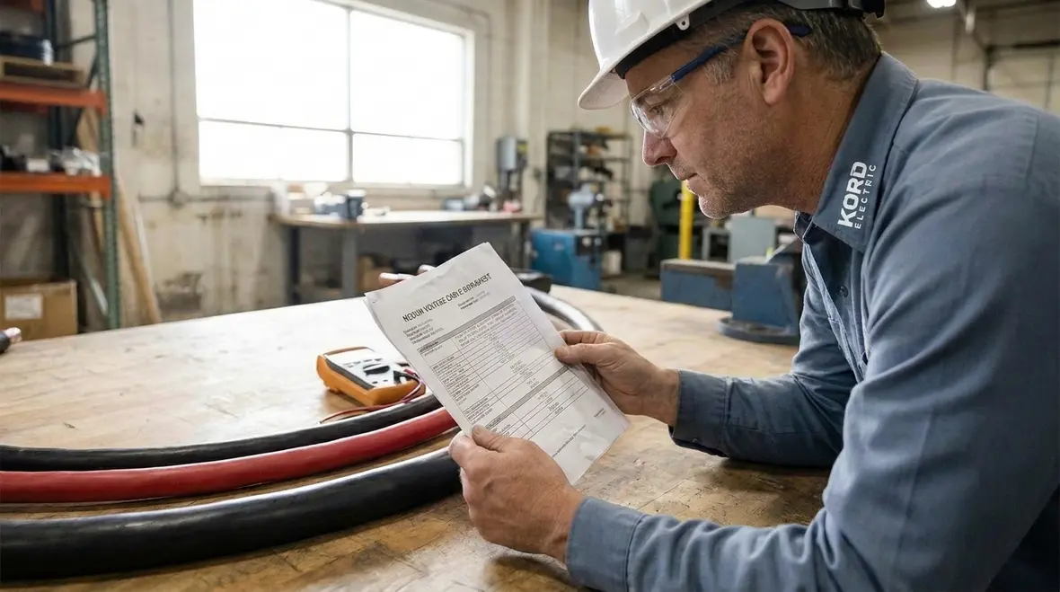 Electrician reviewing NEC MV cable listing requirements for a commercial facility