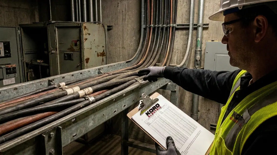 Technician reviewing NFPA 70 Section 315.60 medium voltage conductor ampacity tables