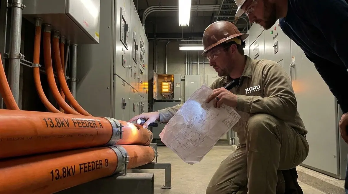 Medium voltage conductors installed in a commercial electrical room following NEC ampacity rules