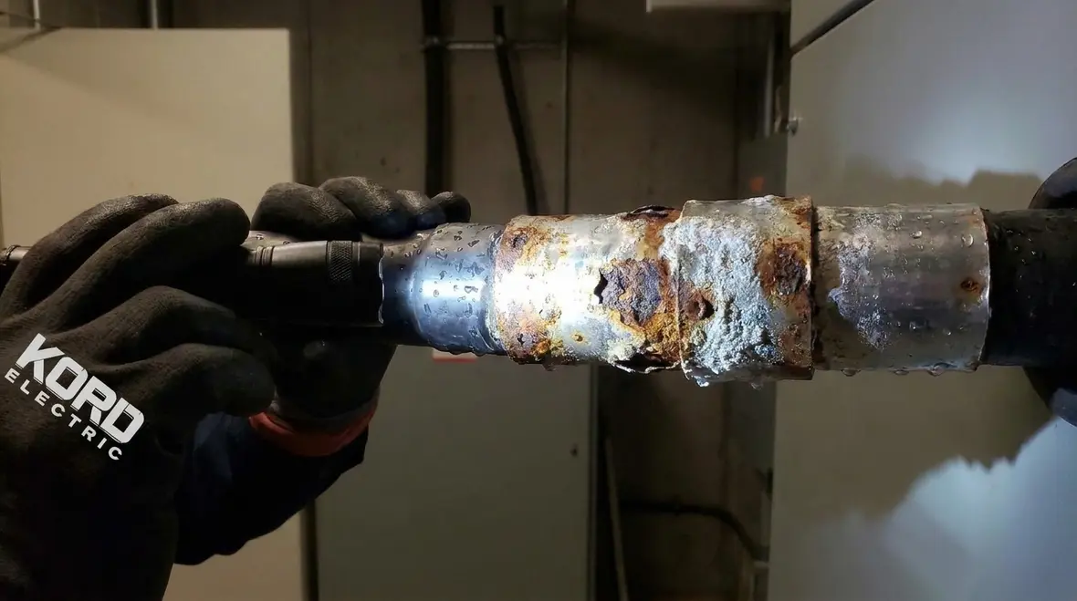Closeup of shielded MV joint termination after installation