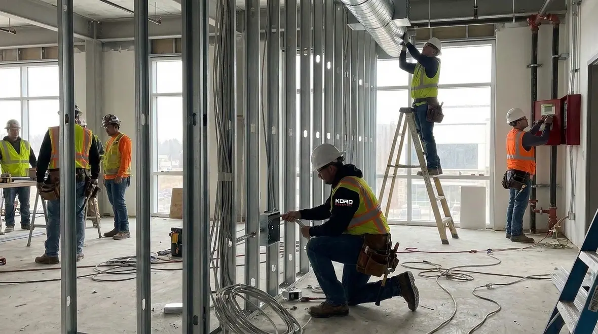 Electrician applying NFPA 70 320.40 logic to NM cable box installation in a commercial project