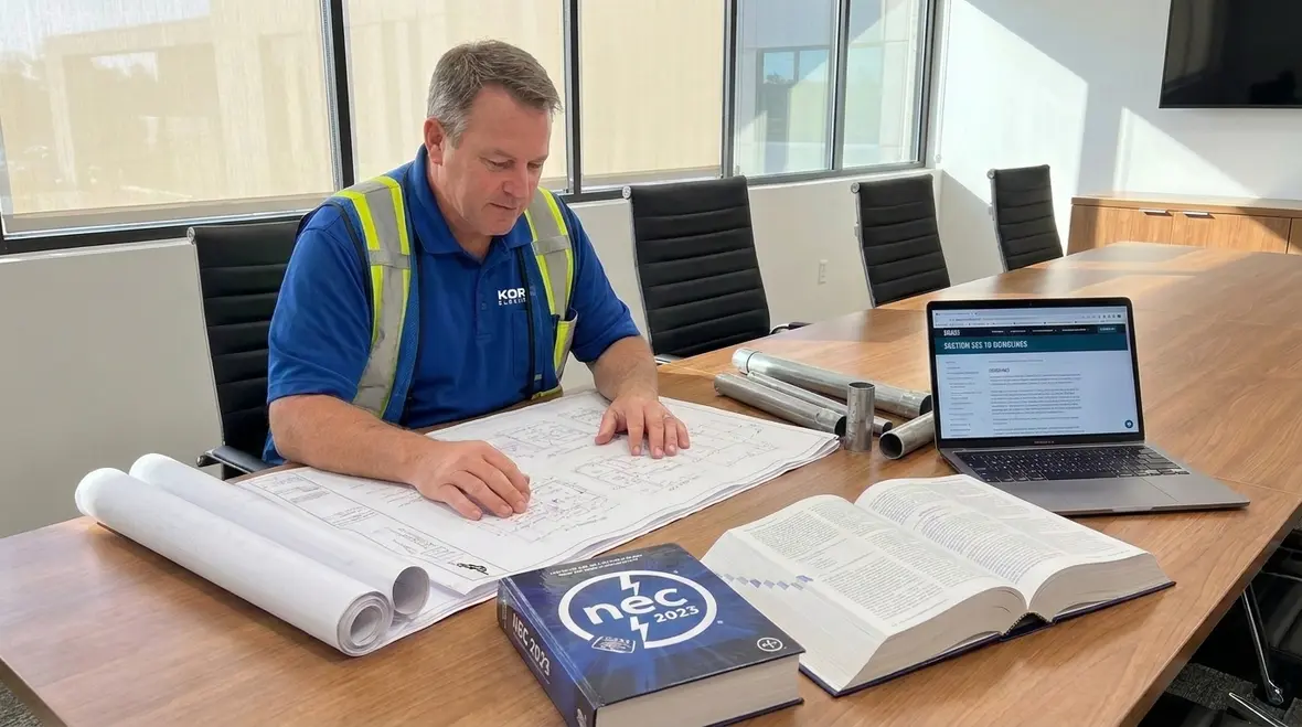 Technician reviewing NEC SEC cables uses permitted under NFPA 70 Section 332.10