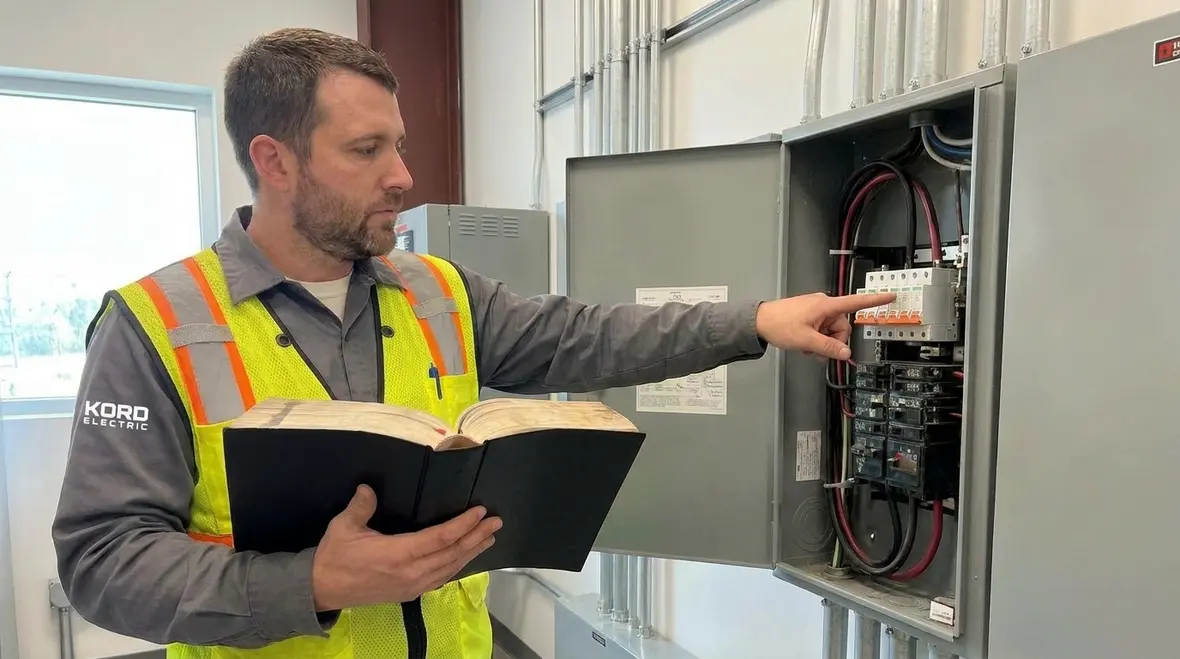 Technician reviewing NEC SPD indicating status on surge protective device