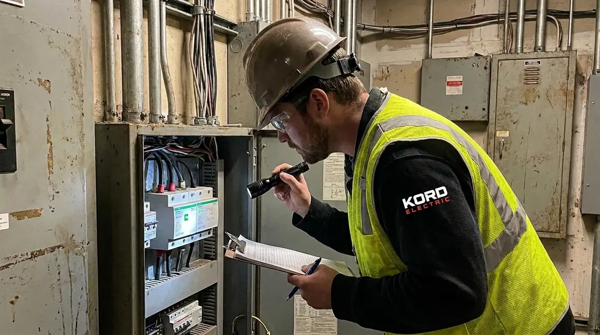 Facility electrical room with surge protection and clear NEC SPD indication