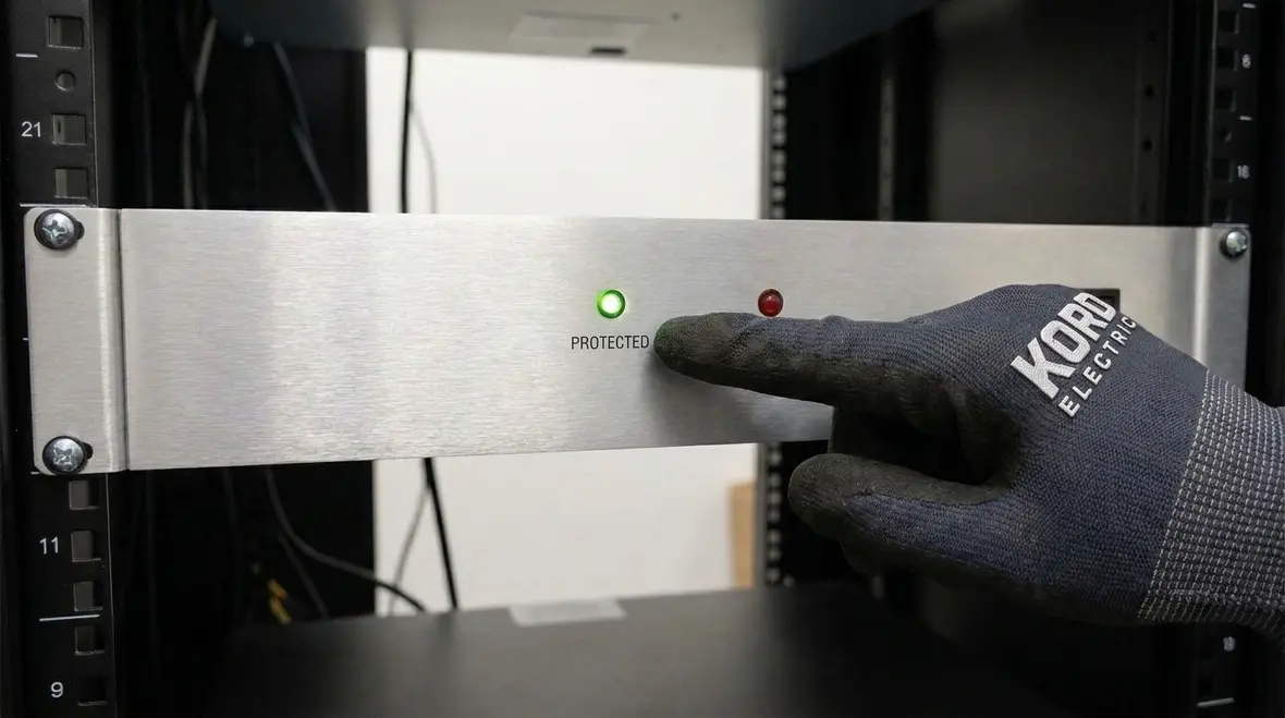 Surge protective device indicator lights showing NEC SPD indicating status
