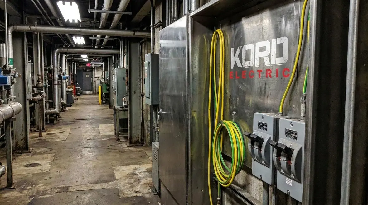 Technician reviewing NEC Section 630.33 welding transformer disconnect requirements in an industrial facility