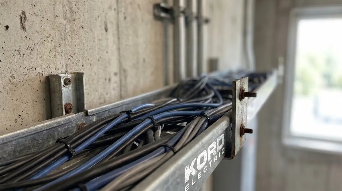 Close up of audio conductors installed in a code compliant wireway gutter
