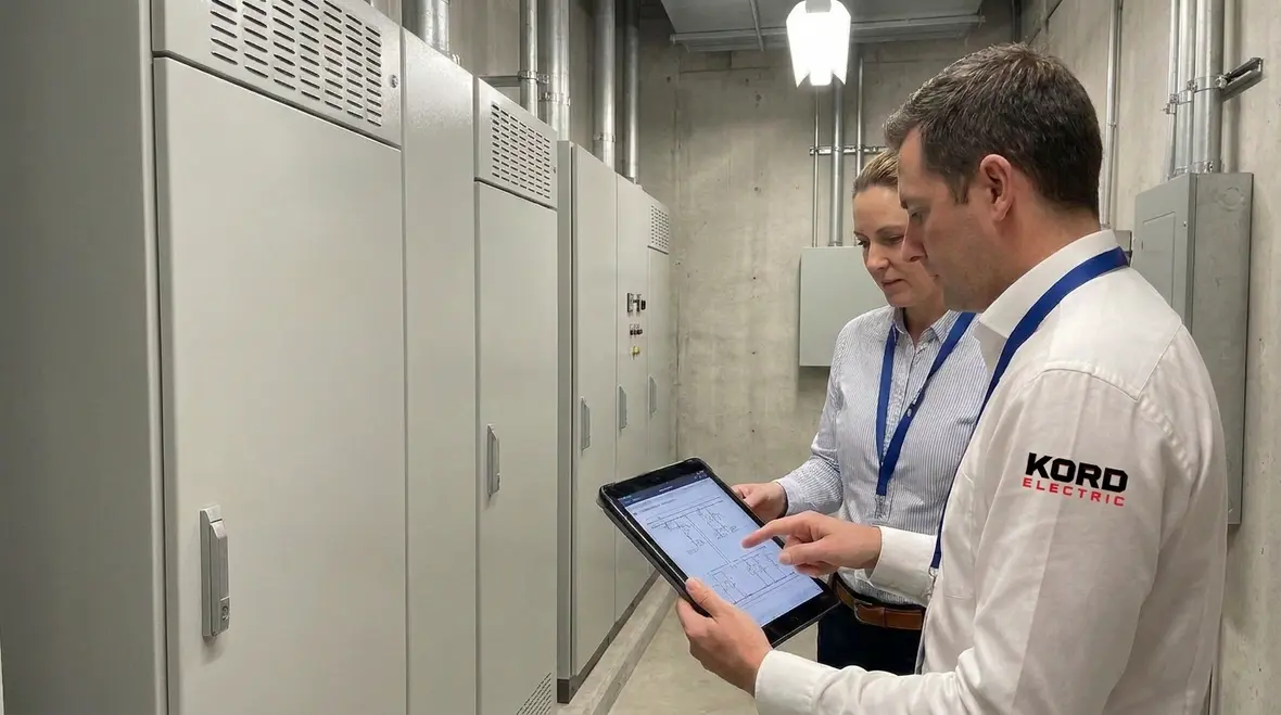 Commercial electrical technician reviewing NEC Section 645.14 IT system grounding plans