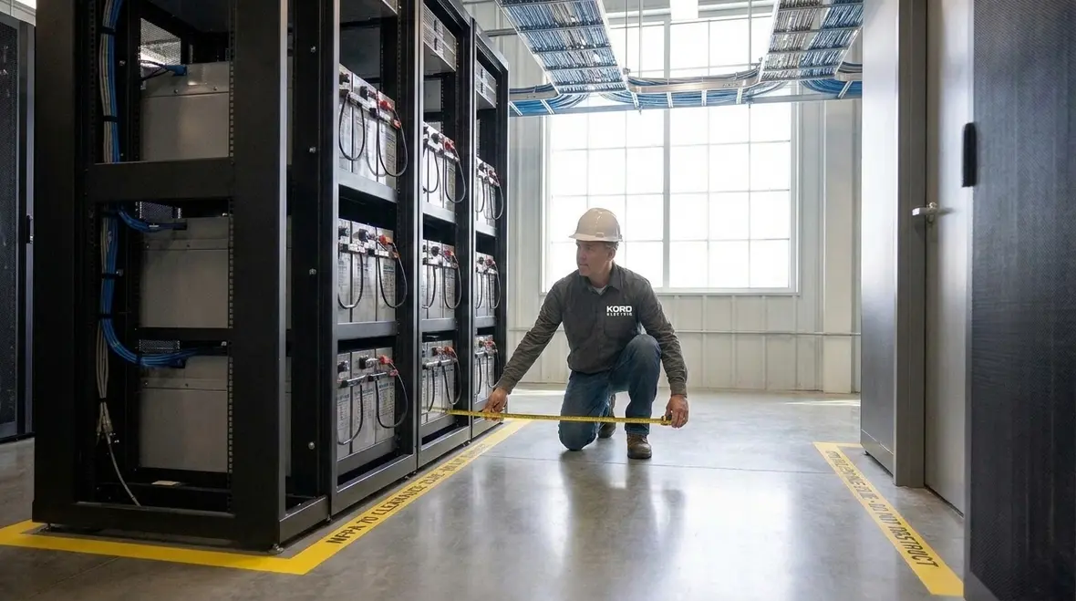 Diagram showing NFPA 70 IT battery working space clearances