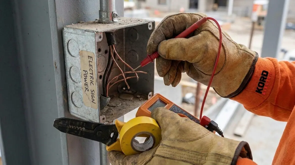Electrical sign power and protection wiring methods in a commercial facility