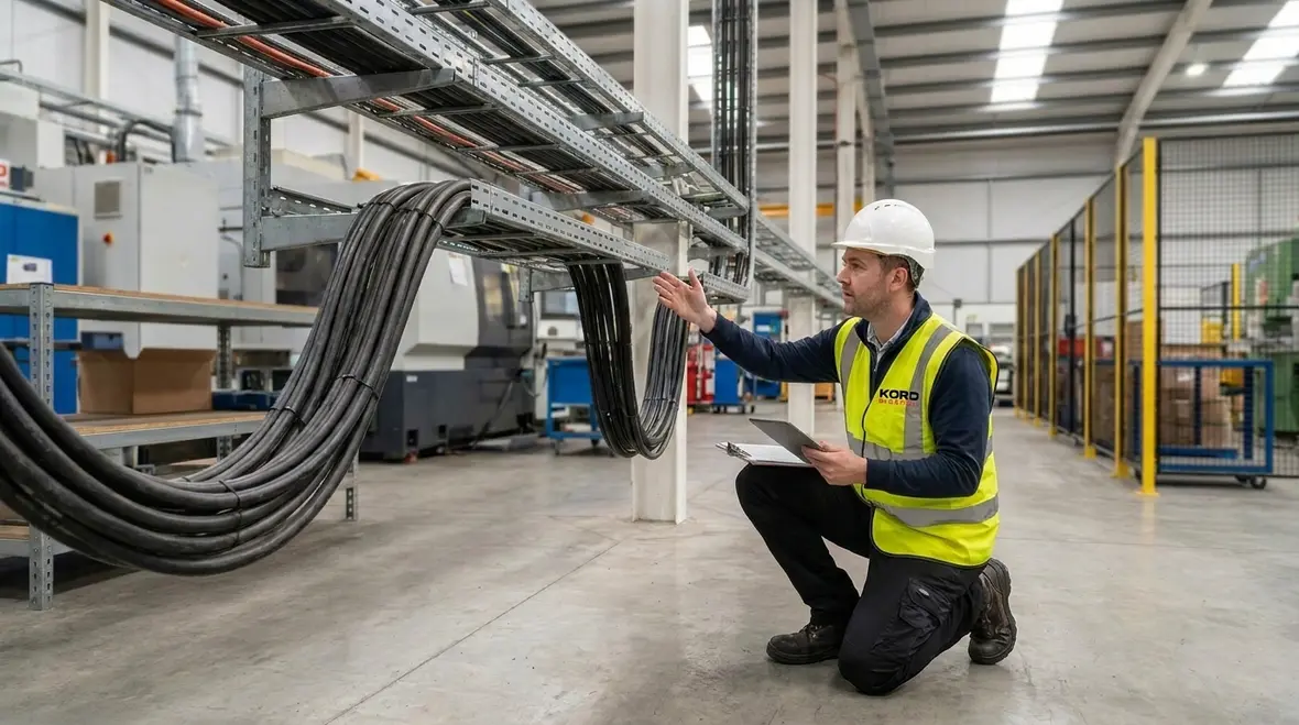 Hazard mapping for flexible power cord routing in industrial spaces