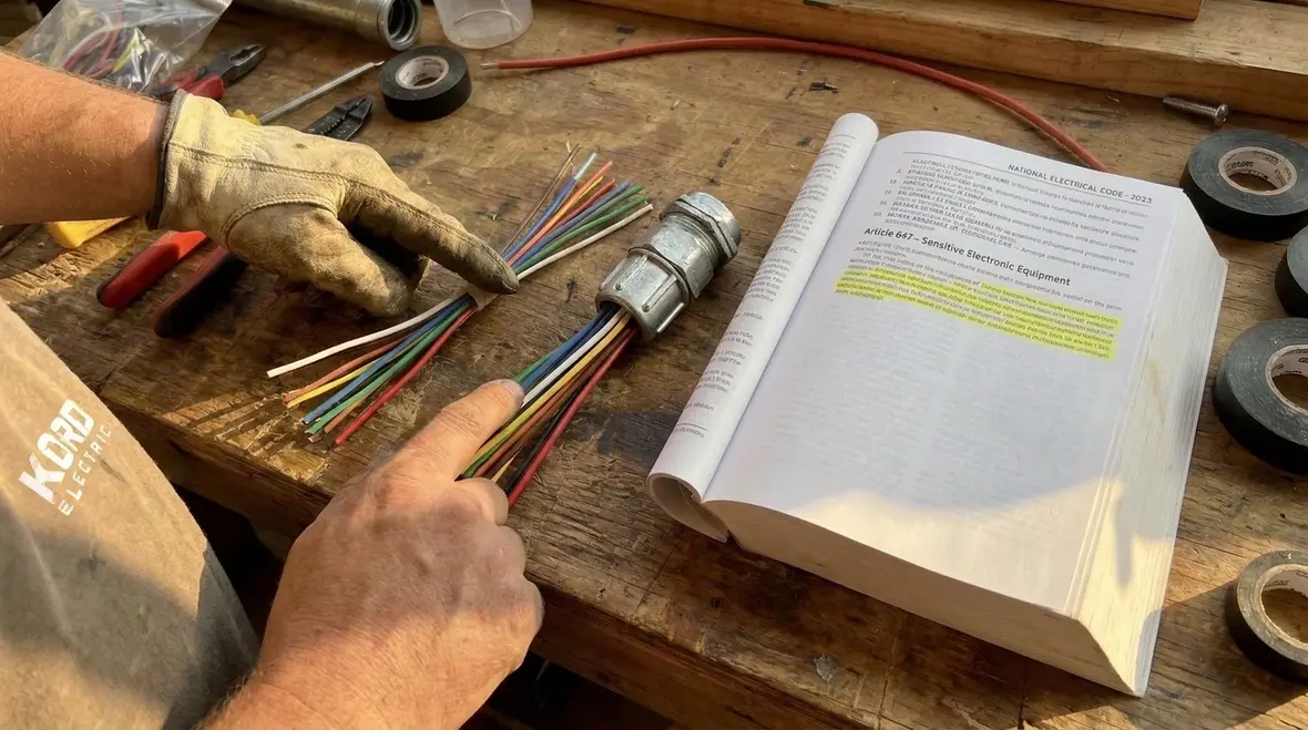 Technician planning compliant NFPA 70 Section 647.5 sign wiring methods