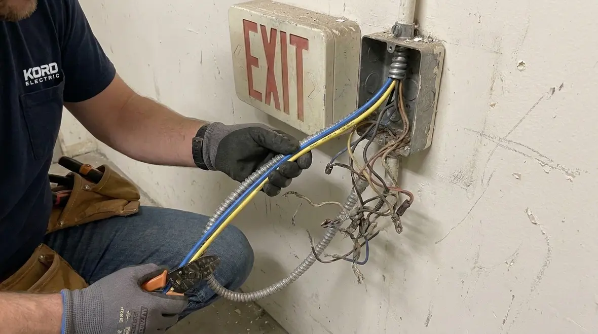 Code-compliant sign wiring layout with protected routing and labeling
