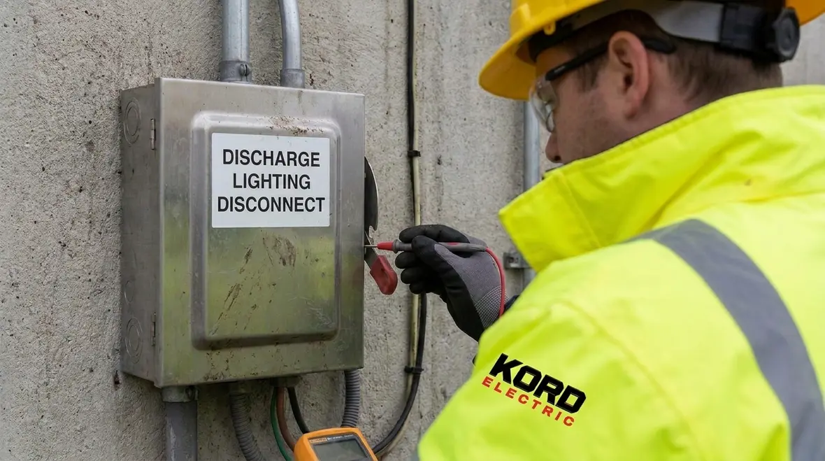 Commercial electrical room designed for NFPA 70 emergency and discharge lighting compliance