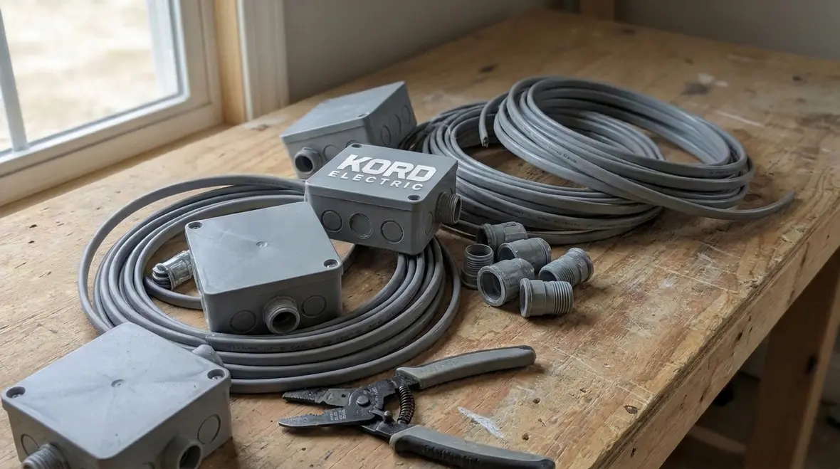 Technician selecting NEC-compliant UF cable boxes and fittings for an industrial install