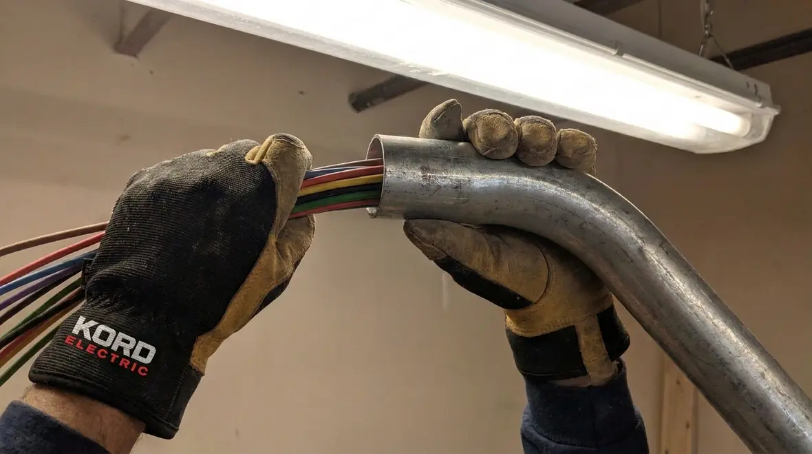 Close-up of NEC USE cable protection inside conduit