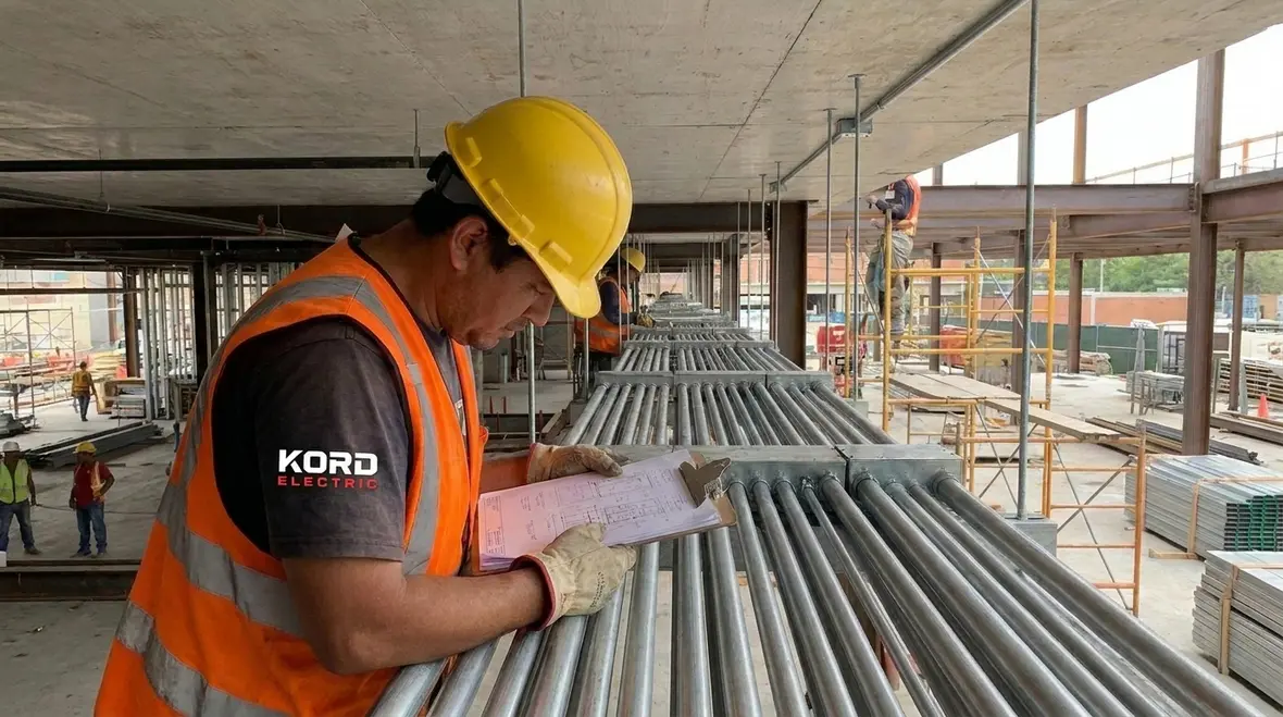 Kord Electric technicians planning cable routes to maintain NEC USE bending radius