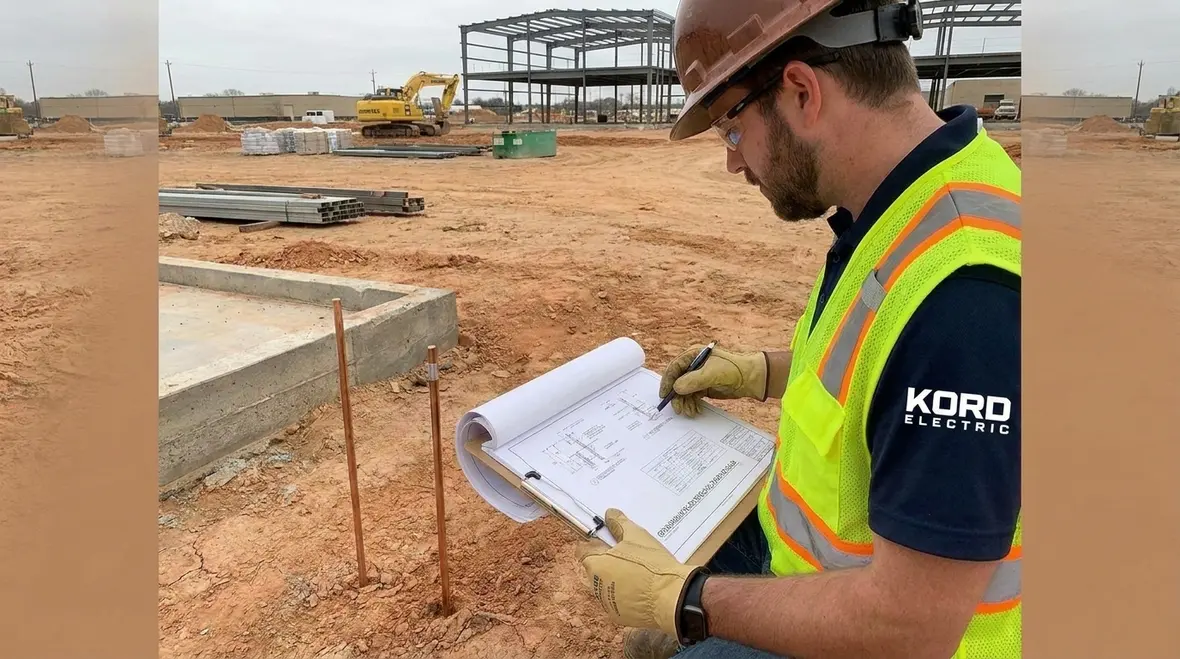 Engineers planning NEC common grounding electrode layout for a commercial facility