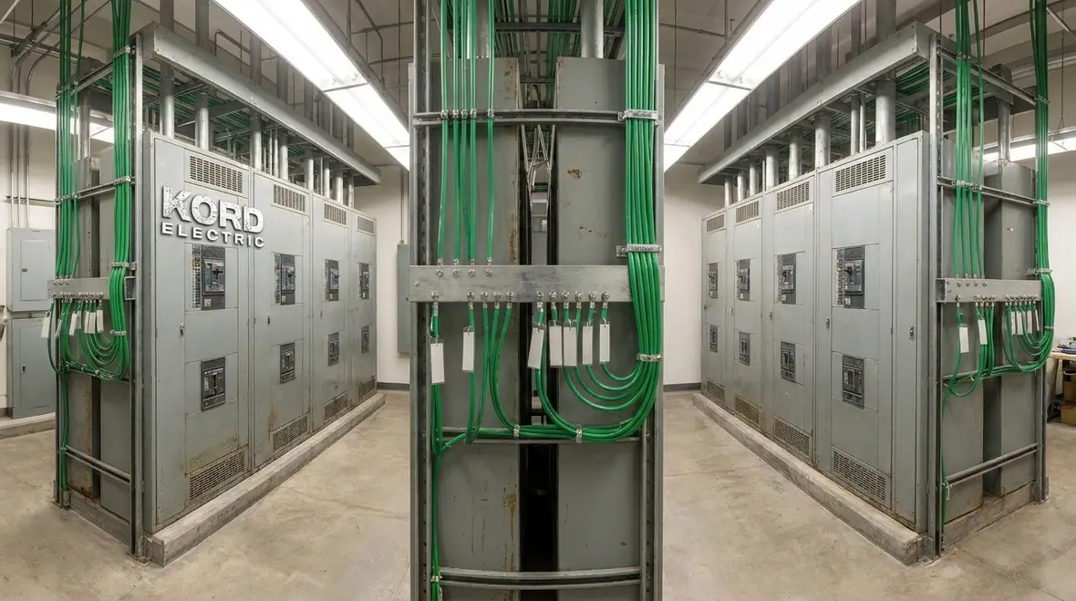 Commercial electrical room with grounded and bonded equipment enclosures