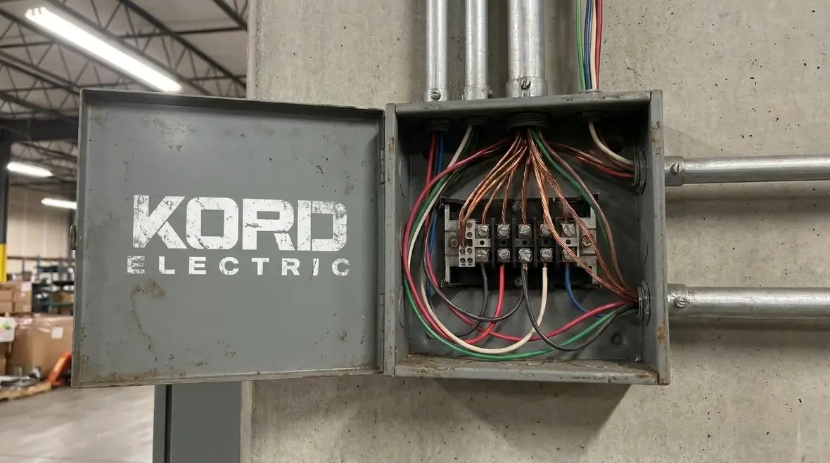 Electrician checking NEC box dimensions sizing in a commercial electrical room