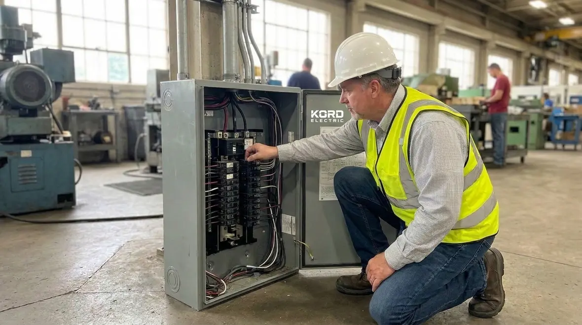 Labeled electrical boxes in a commercial electrical room