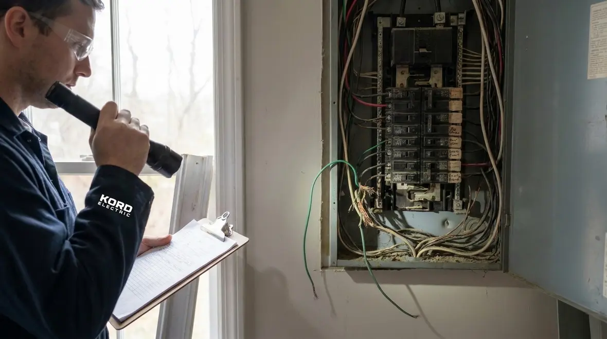 Kord Electric team auditing NEC branch circuit overcurrent protection in a major property building