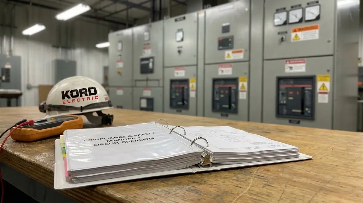 Industrial switchgear lineup with NEC-compliant breaker operation