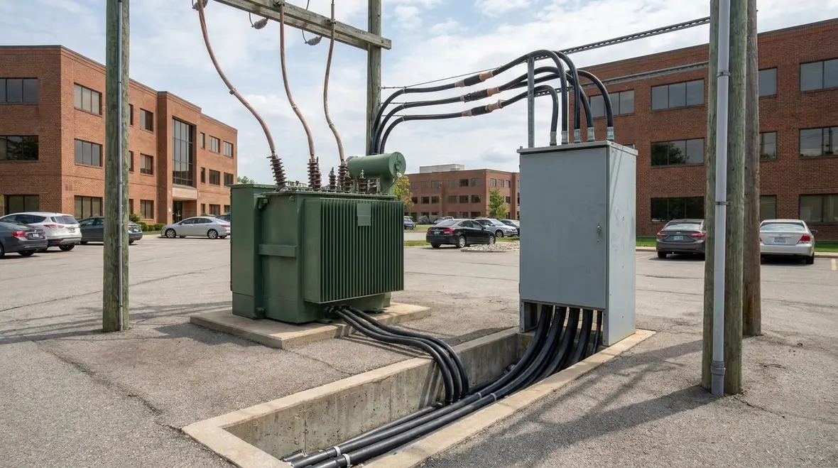 Site map view of NEC conductors outside building routing above 2 kV