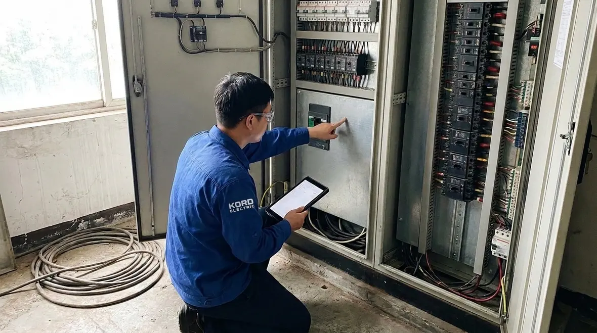 Commercial electrical room with NEC cabinet enclosure working space clearances maintained