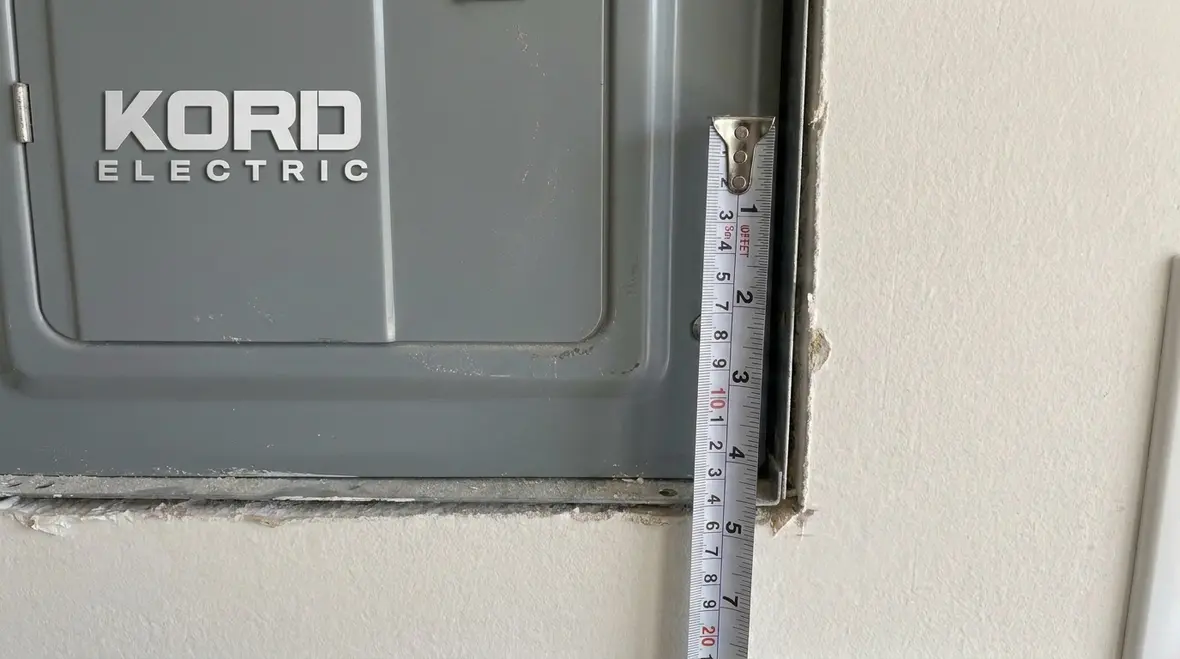 Electrician verifying NEC cabinet wall position in a commercial building