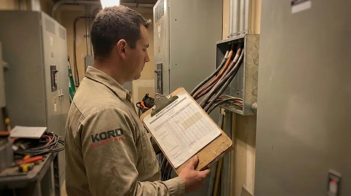 Field team applying NEC 310.17 ampacity tables to commercial installation routing
