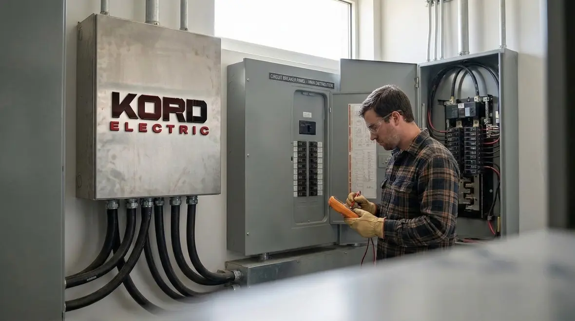 Commercial electrical panel with breakers sized for real business loads
