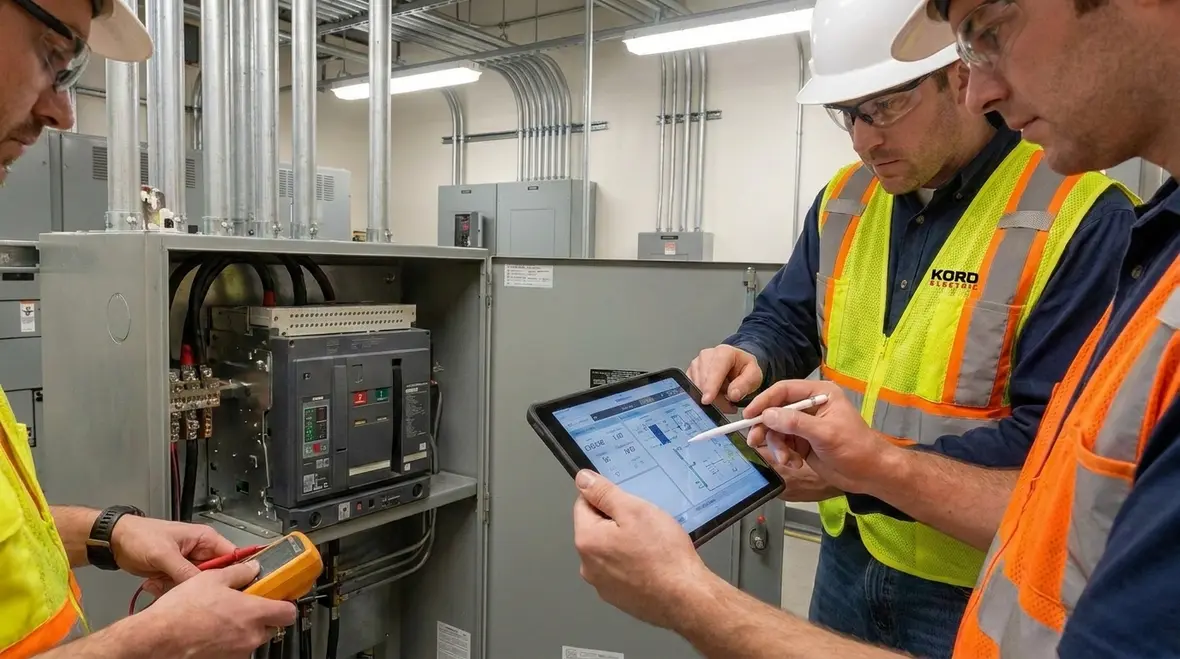 Electrical design team matching NEC circuit breaker requirements to a commercial one line diagram