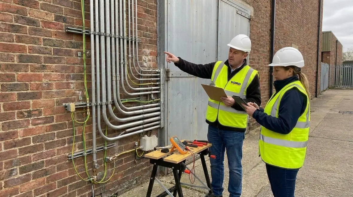 Technician verifying draining provisions in NEC raceways at 2 kV
