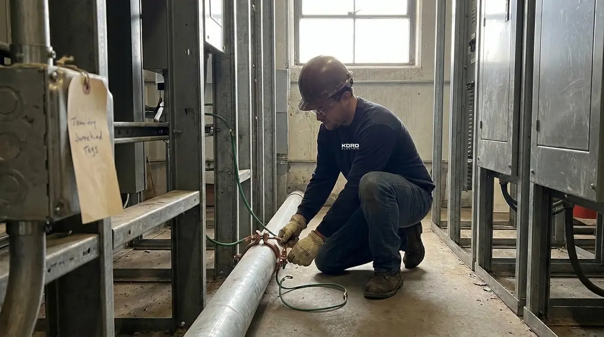 Grounding conductor attached to nonelectrical equipment frame in a commercial setting