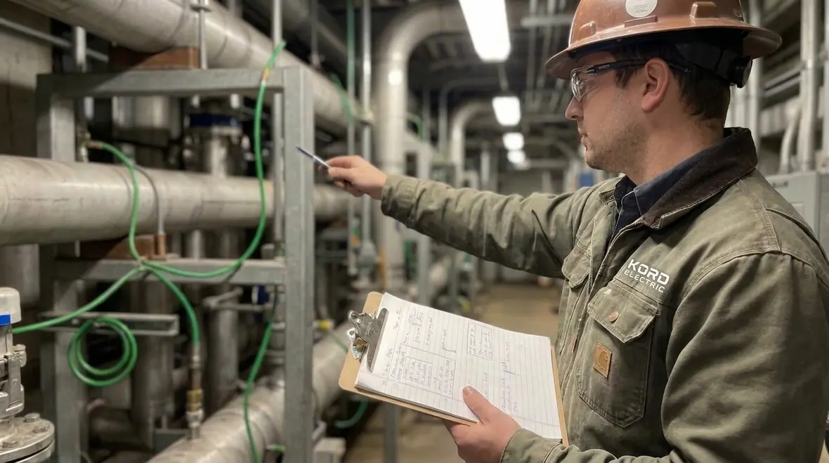 Commercial site piping and mechanical frames bonded to the grounding system