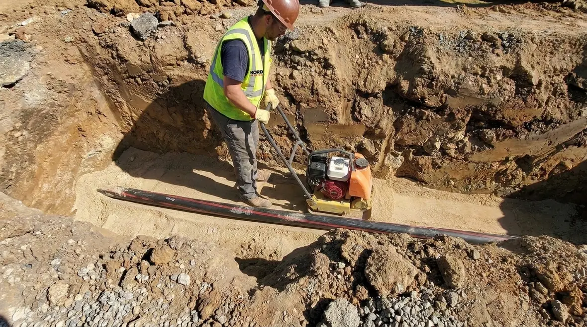 Medium voltage NEC direct burial MV conductors prepared for underground trench installation