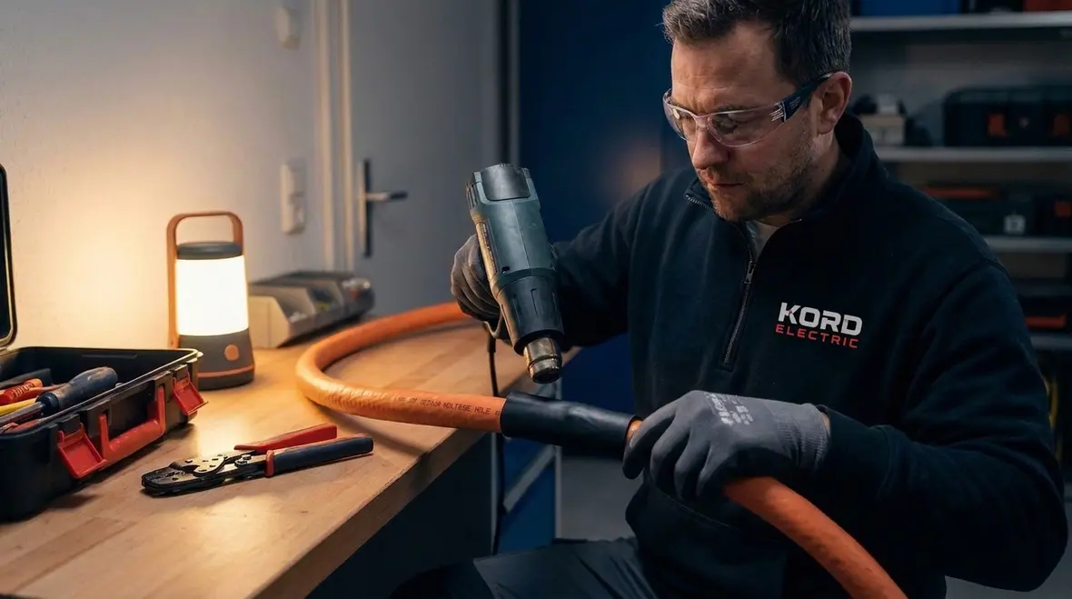 Technicians preparing medium voltage splices and terminations for direct burial installation
