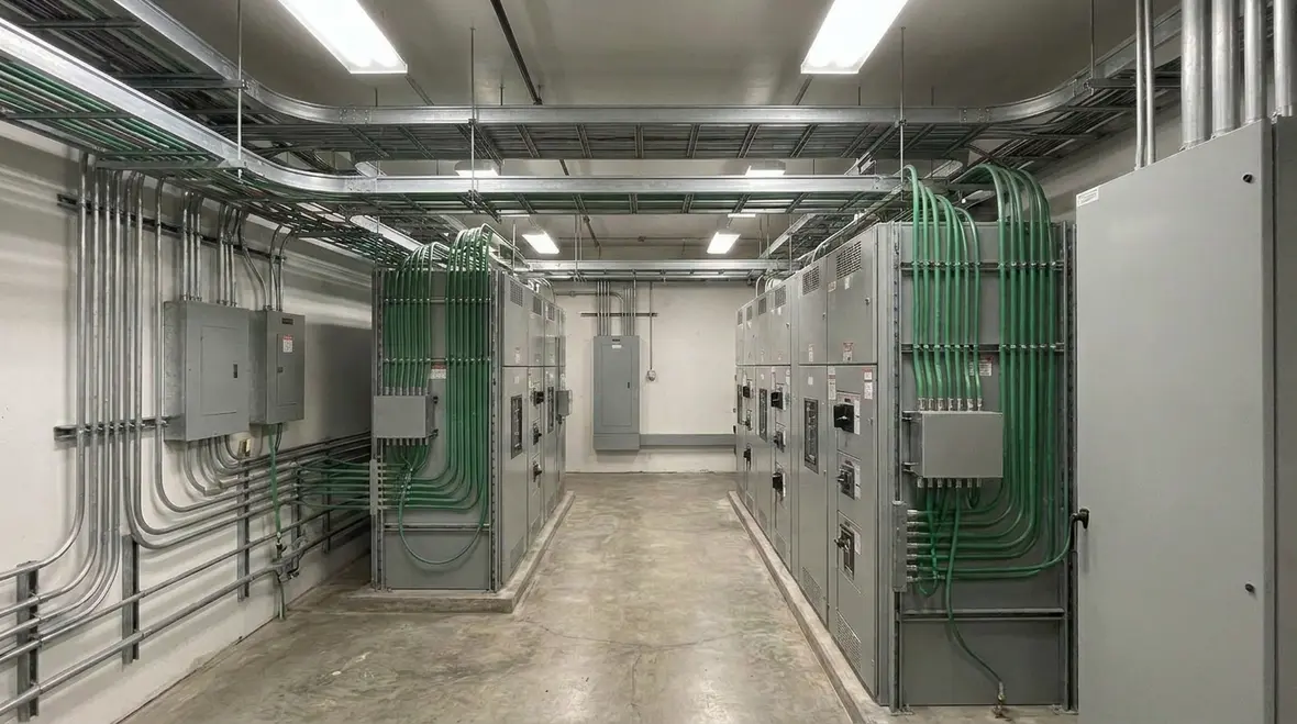 Commercial electrical room where raceway continuity is critical for safety