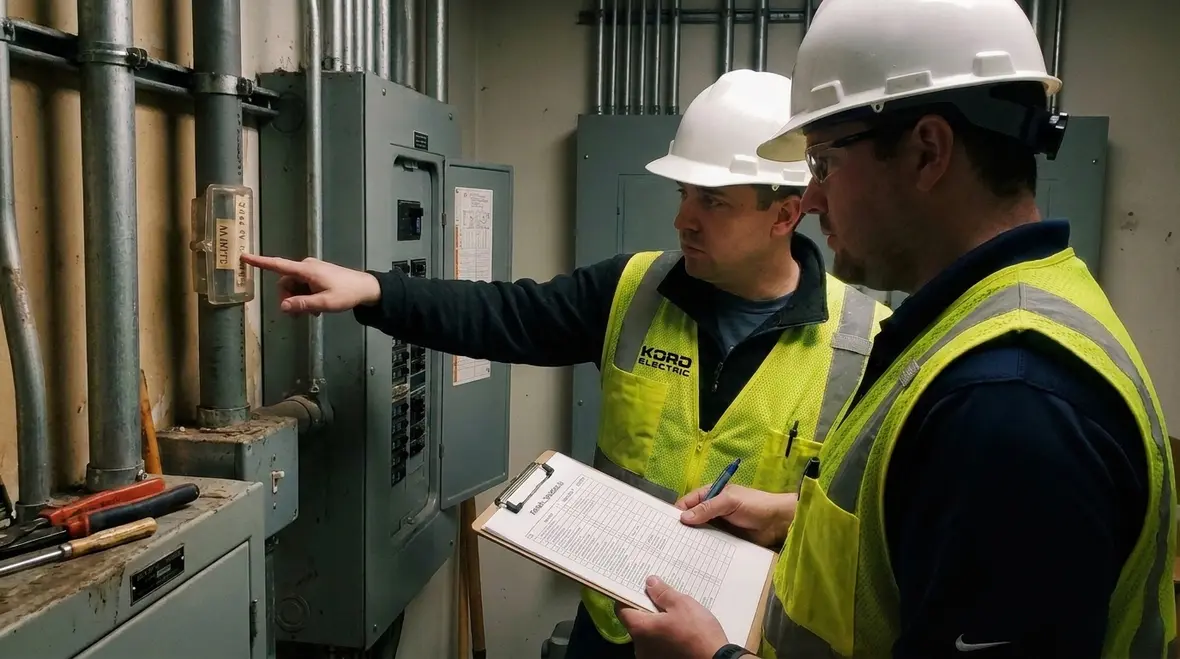 Electrician applying durable NEC-compliant feeder conductor labels in the field