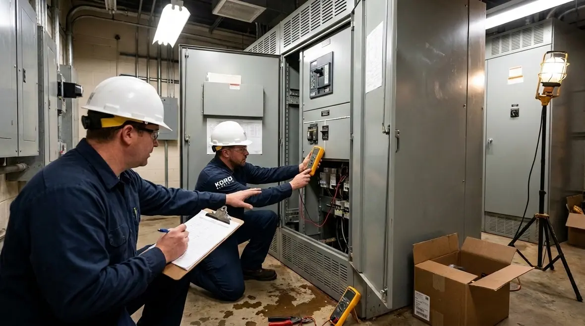 Technician reviewing NEC Section 215.9 GFCI feeder protection requirements